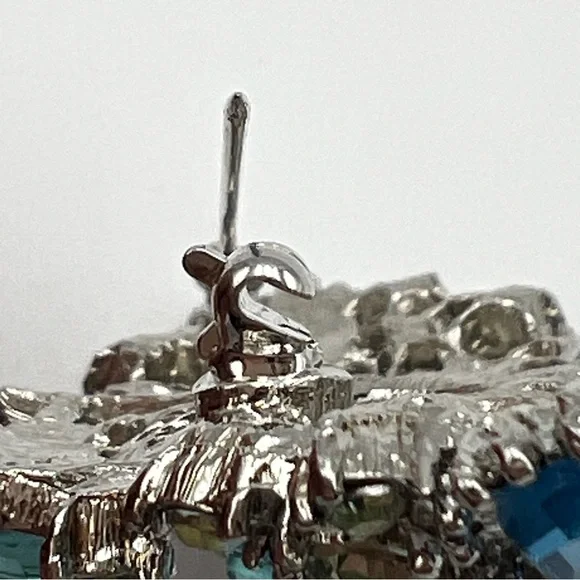 Vintage Aurora Borealis Silver Tone Blue Green Stones Brooch - Picture 6 of 13